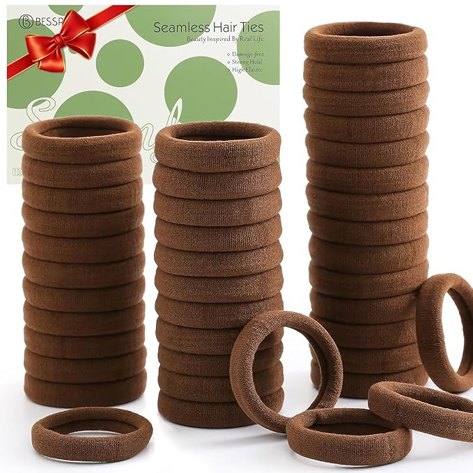 Bessrung 100 Pcs Thick Seamless Hair Ties, Ponytail Holders Hair Accessories for Women Girls No Damage for Thick Hair(Dark Brown Colors)