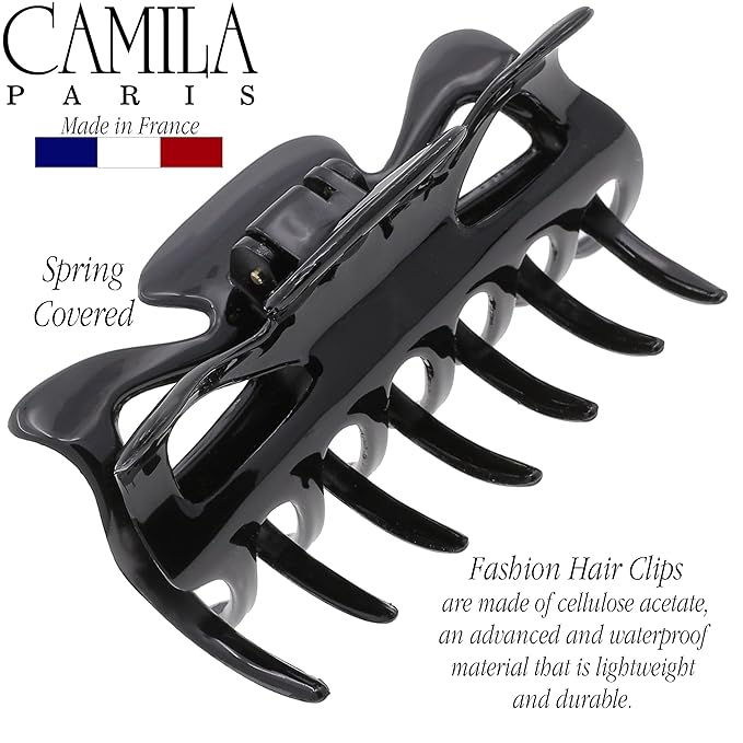 Camila Paris CP47 French Hair Clip for Women, 3.5 inch Black for Thick Volume Hair, Girls Hair Claw Clips Jaw, Durable Styling Hair Accessories for Women, Strong Hold No Slip Grip, Made in France