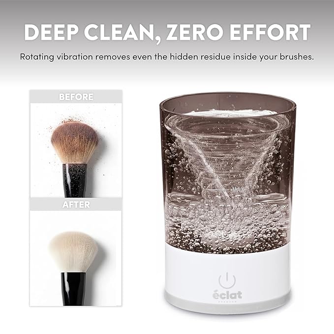 ÉCLAT Electric Makeup Brush Cleaner Machine, Deep Cleans Residue on Sponge & Powder Puffs, Cosmetic Tool Cleaner, No Batteries Needed, Quick & Efficient Spinning Washer for Travel & Home Use (White)