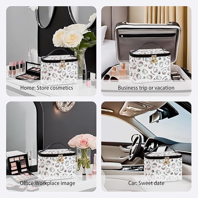 AmBealla Cosmetic Bag Large Makeup Bag Makeup Travel Case with Brush Holder,Canvas Organizer for Women,Toiletry Bag for Skincare&Beauty Tools Sweet Cute for Girls