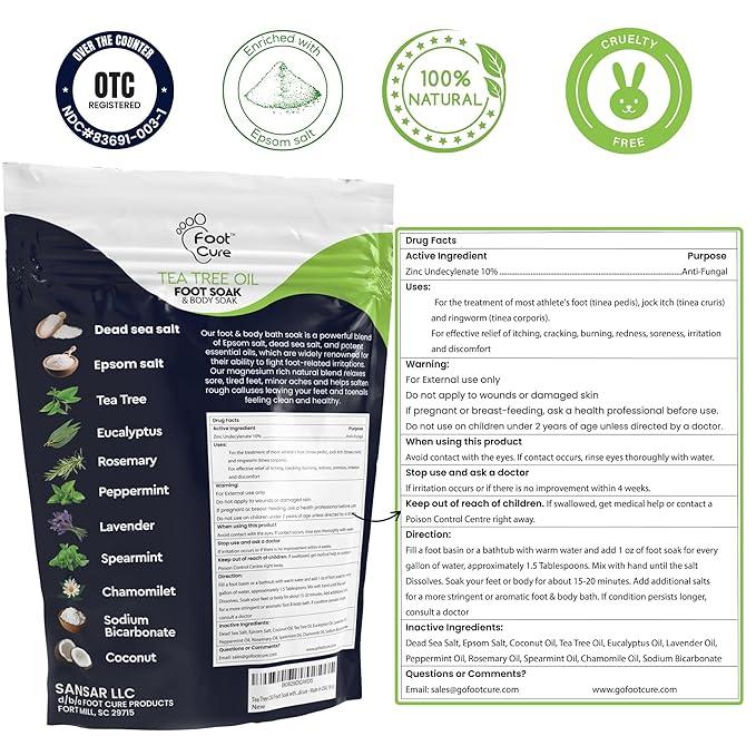 FOOT CURE Tea Tree Oil Foot Soak with Epsom Salt - Best Toenail Fungus Treatment, Athletes Foot & Softens Calluses - Soothes Sore & Tired Feet, Fungal Toe, Foot Odor Scent, Spa Pedicure (Pack of 2) | Tea Tree Oil, with Epsom Salt, Fungal Toe, Foot Odor...