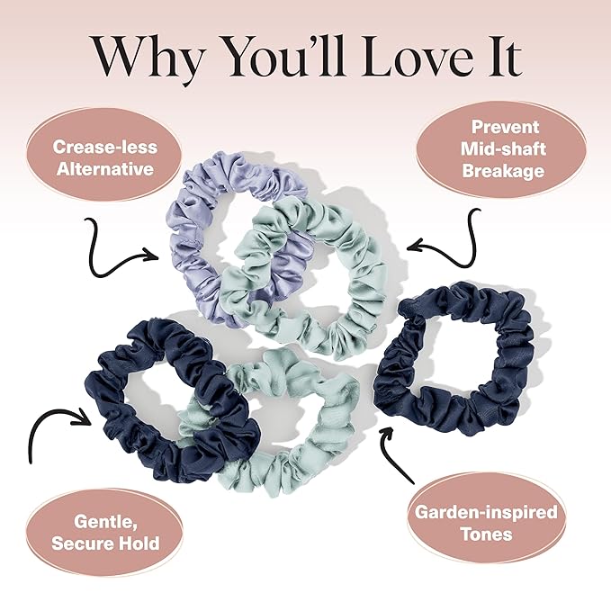 Kitsch Ruched Satin Scrunchies for Women - No Crease, Frizz-Free Sleep | Softer Than Silk Scrunchies Gentle On Hair Scrunchies for All Hair Types | Stylish Hair Accessories - Garden Bouquet, 5pcs