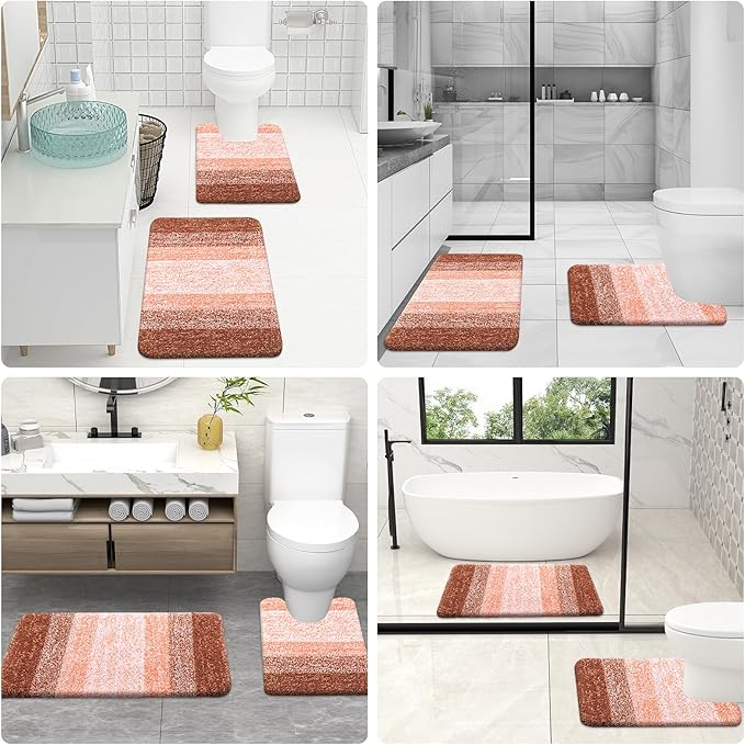 OLANLY Bathroom Rug Set 2 Piece, Soft Absorbent Microfiber Bath Mats and U-Shaped Contour Toilet Rug, Non-Slip, Machine Wash Dry, Plush Shaggy Bath Mats for Bathroom (24"x16"+24"x20", Orange)