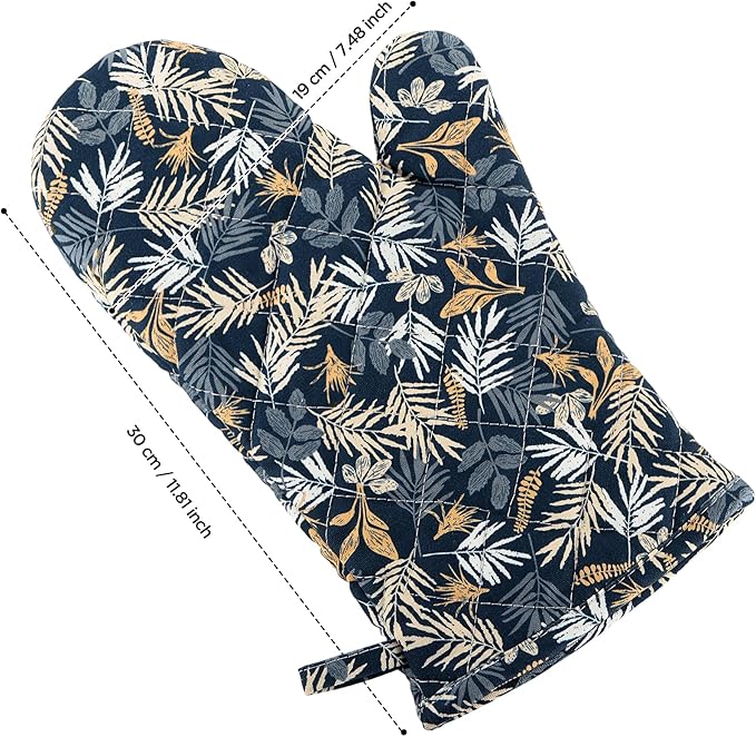Oven Gloves Extra Long Cotton Cooking Gloves with Non-Slip Striped Baking Gloves for Cooking Baking Grilling - 2PCS