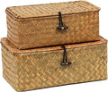 Set of 2 Wicker Basket with Lid, Seagrass Woven Basket for Storage, Decorative Storage Baskets Bins for Organizing Home