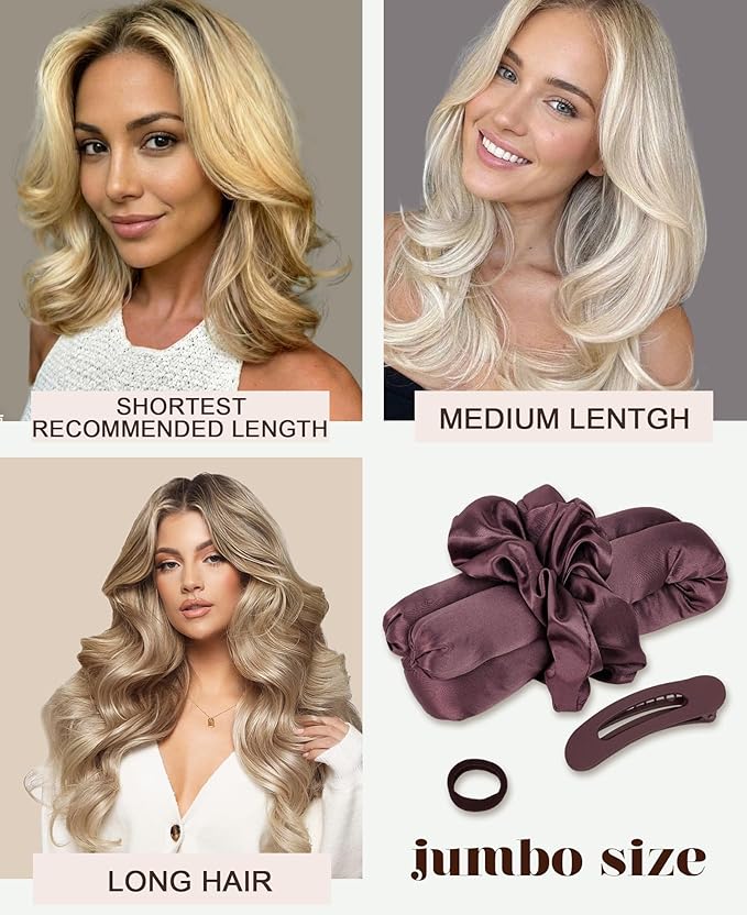 Jumbo Heatless Curls Overnight Hair Curlers to Sleep In Large Hair Rollers for Long Hair Blowout Look No Heat Overnight Curls, Soft Satin Flexi Rods Heatless Curling Rod Set Styling Tools for Women