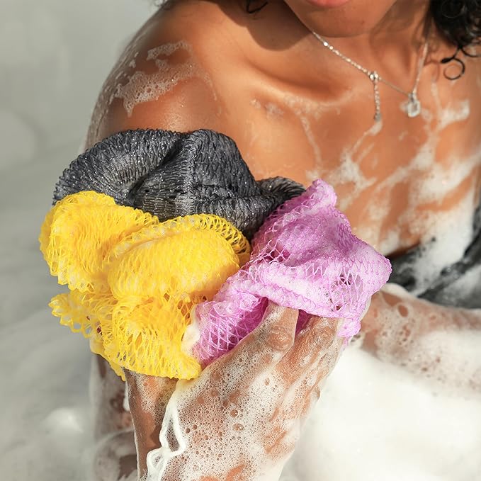 African Net Sponge Authentic - 2 Pieces Exfoliating Body Scrubber Bath Sponge York&Slate - Back Scrubber Washcloth for Shower - Real African Scrub Exfoliator Body Care Bathing Accessorie