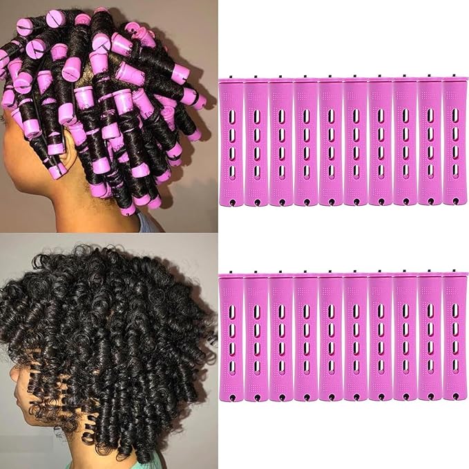 20Pcs Women's Perm Rods Set for Natural Hair Purple Cold Wave Hair Rollers for Curling and Styling All Hair Lengths - DIY Hairdressing Tools