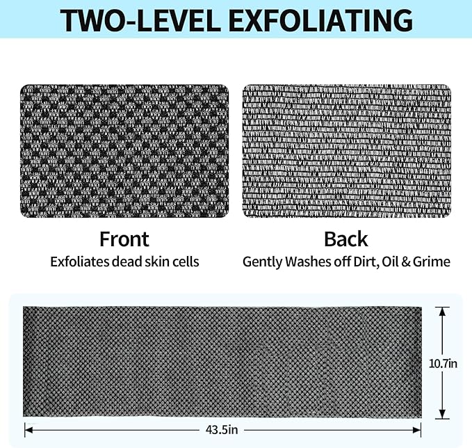 Exfoliating Washcloth Shower Towels, Premium Japanese Exfoliating Body Scrubber, Upgraded Loofah Sponge Rich in Silver Ion and Carbon Fiber, Face & Body Scrub Exfoliator with 2 Levels, Longer