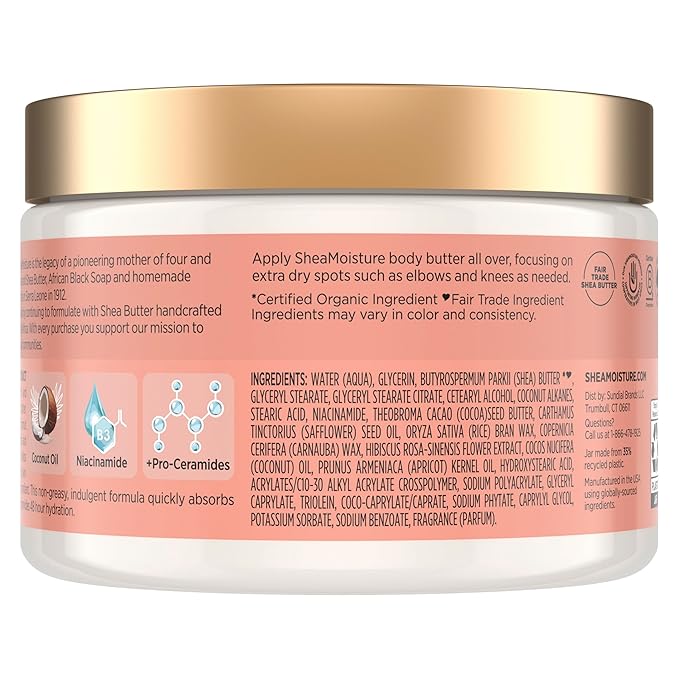 SheaMoisture Illuminating Body Butter with Coconut & Hibiscus, Niacinamide and Pro-Ceramides, Renewing Skin’s Natural Glow, 48H Moisturizing 11.5 oz,(Pack of 2)