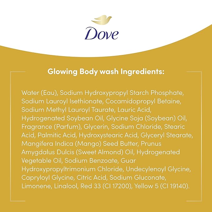 Dove Glowing Body Wash For Revitalized, Refreshed Skin Mango Butter and Almond Butter Cleanser That Effectively Washes Away Bacteria While Nourishing Your Skin 22 oz 4 Count
