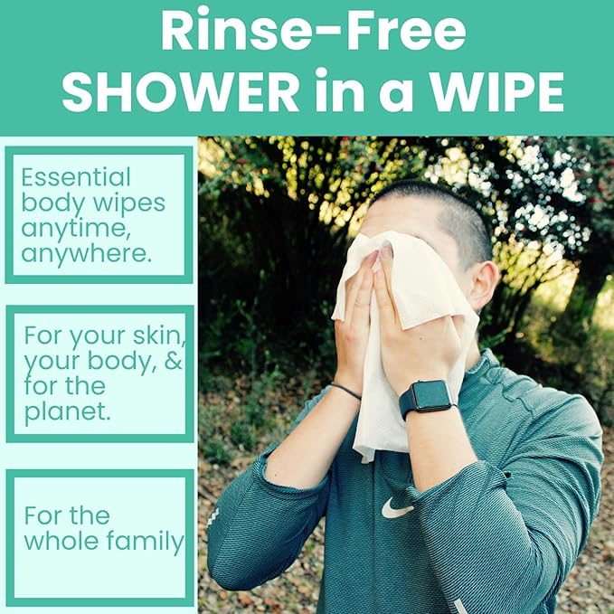 HyperGo XL Body Wipes for Women & Men – 12" x12" Rinse-Free Full Body Cleansing Wipes 2-20 Count Packs - Mint | Biodegradable, Hypoallergenic, Aloe-Infused | Gym, Festival, Camping Essentials