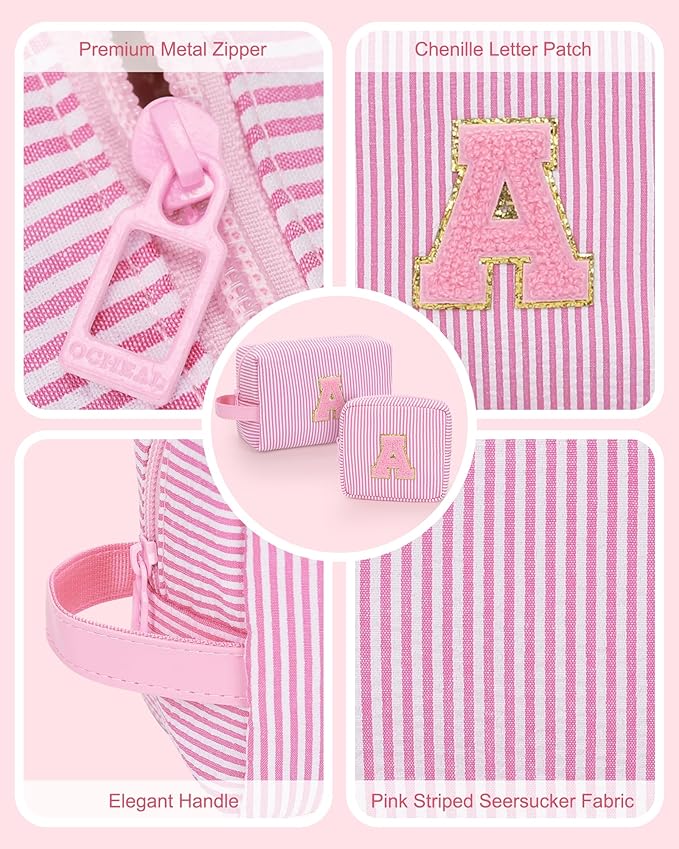 MONSTINA Personalized Initial Makeup Bag for Women,Make Up Case for Girlfriend Bridesmaid Wife,Birthday Gift for Her Cute Toiletry Bag,Period Bag Sanitary Napkin Storage Bag|Tampon Pouch,2PCS,Pink Y