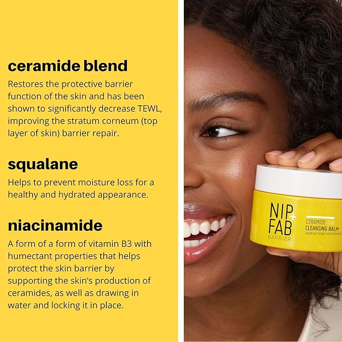 Nip+Fab Ceramide Fix Cleansing Balm 2.53 Fl Oz, Makeup Removing Balm with Niacinamide and Biolin for Dry Sensitive and Aging Face Ski, Skin Barrier Support Fragrance Free Vegan, Hydrating