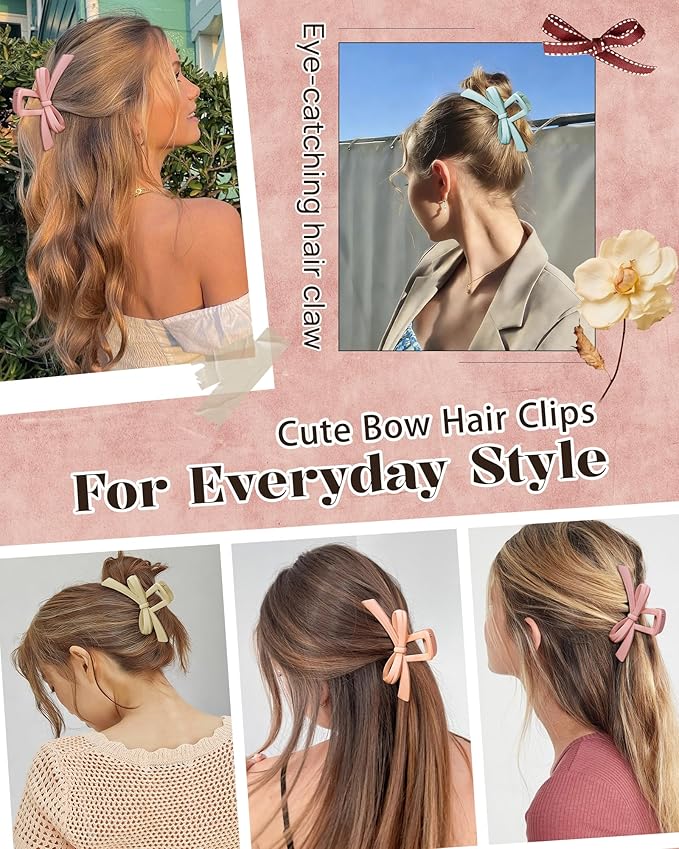 Mesovor 4 Pack Cute Bow Claw Clips, Nonslip 4.92" Large Matte Strong Hold Bows Hair Clips for Thin and Thick Hair | Chic Hairclips for Holidays or Everyday Hairstyle (Colorful Matte)