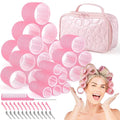 Obeoby 4 Sizes Hair Rollers with Gift Makeup Bag, Pink Easter Gifts Rollers Hair Curlers for Long, Short Hair and Bangs, Birthday Easter Basket Stuffers for Women Girls