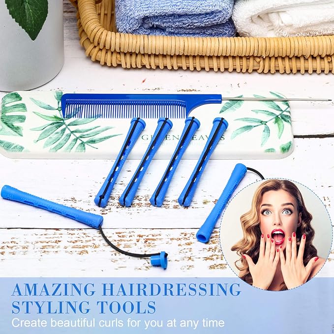 WILLBOND 36 Pieces Cold Wave Rod Hair Perm Rods Hair Rollers Perming Curlers with Steel Rat Tail Comb for Hairdressing Styling