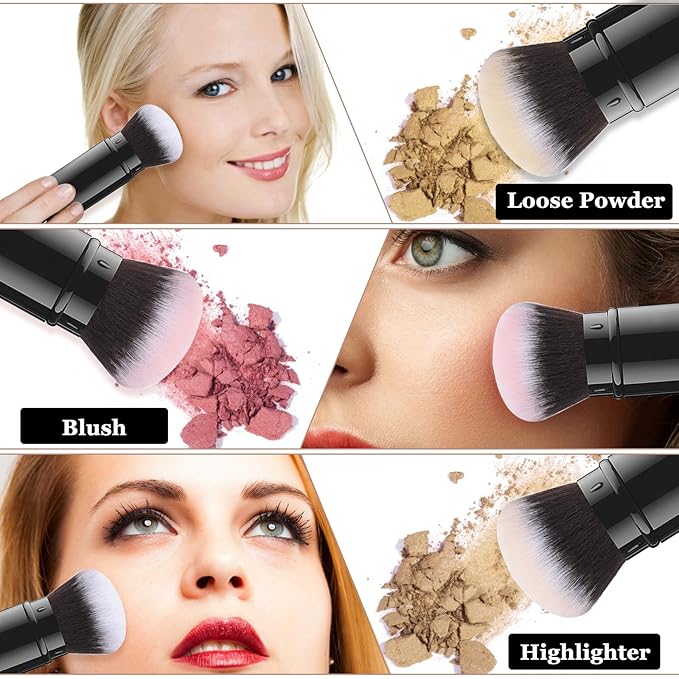 Falliny Retractable Airbrush Kabuki Brush, Travel Powder Foundation Professional Blush Makeup Brushes With Aluminum Handle for Liquid, Cream, Cosmetics, Loose Powder