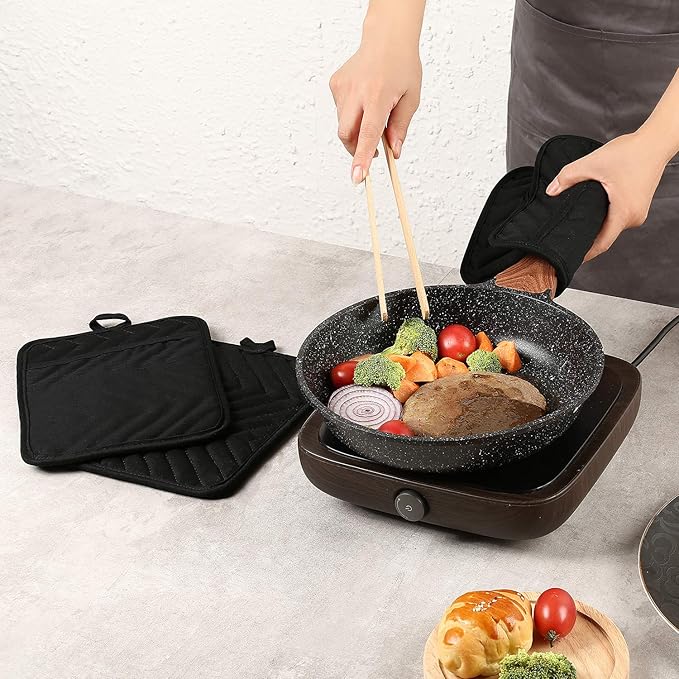 Oven Pot Holder with Pocket Cotton Heat Resistant Coaster Potholder Kitchen Hot Pad Oven Mitts for Cooking Square 7"x9"Set of 5 (Black)