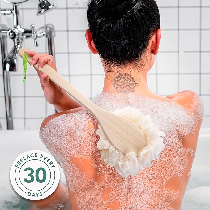 Bath Pouf With Handle - Hard-to-Reach Cleansing Sponge - EcoPouf Bath Brush - Assorted Colors
