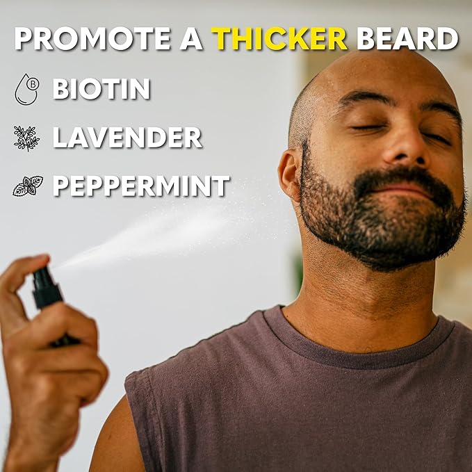 The Beard Club Biotin Beard Growth Oil Vitamin Spray for Facial Hair Growth - Natural Formula for Fuller, Thicker Beard, Easy-to-Use, Nourishing & Soothing for All Beard Types & Skin