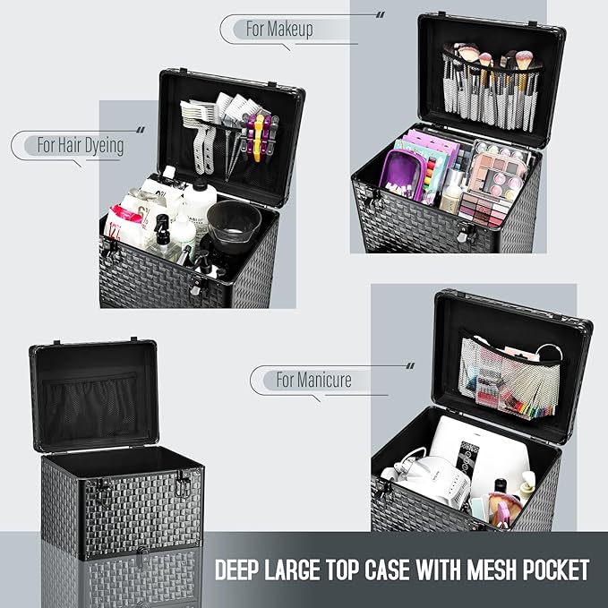 Salon Cart with 3 Drawers, Nail Trolley Cart with Wheels Salon Station Rolling Makeup Train Case Cosmetology Case Organizer Cases for Nail Tech,SPA,Face Painting,Hairstylist,Makeup Artist