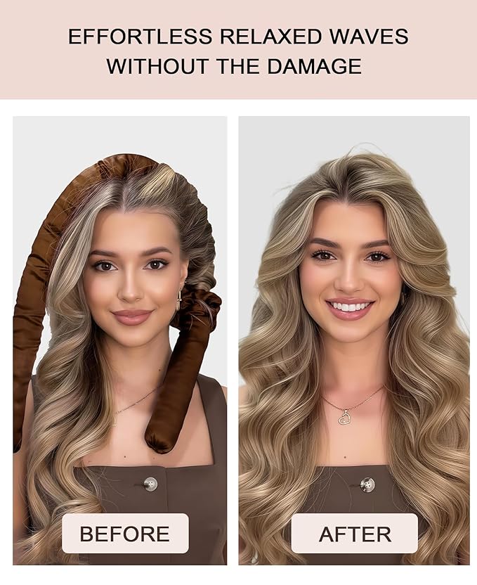 Jumbo Heatless Curls Overnight Hair Curler to Sleep In Soft Large Hair Rollers for Long Hair Blowout Look No Heat Overnight Curls, Satin Flexi Rods for Big Curl Heatless Curling Rod Set with Clip