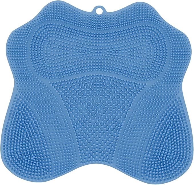 Dual-Sided Silicone Shower Foot Scrubber Mat – Foot Scrubber in Shower for Deep Cleaning & Exfoliation | Wall-Mounted Shower Foot Scrubber Mat & Back Cleaner for Men and Women(Blue, Standard)