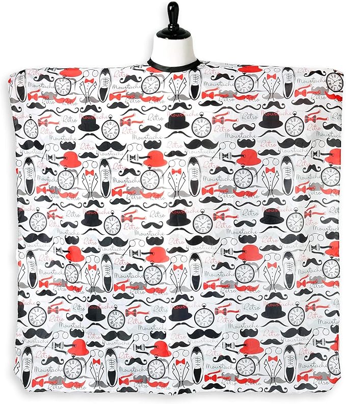 Men's Barber Cape For Hair Stylists- Home Hair Cuts - Salons - Snaps, Retro Mustache Design