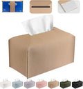 Tissue Box Cover PU Leather Tissue Holder Rectangle Facial Tissue Case Tissue Box Organizer Dispenser for Bathroom, Kitchen, Home, Office, Tabletop (SoftBeige, Short)