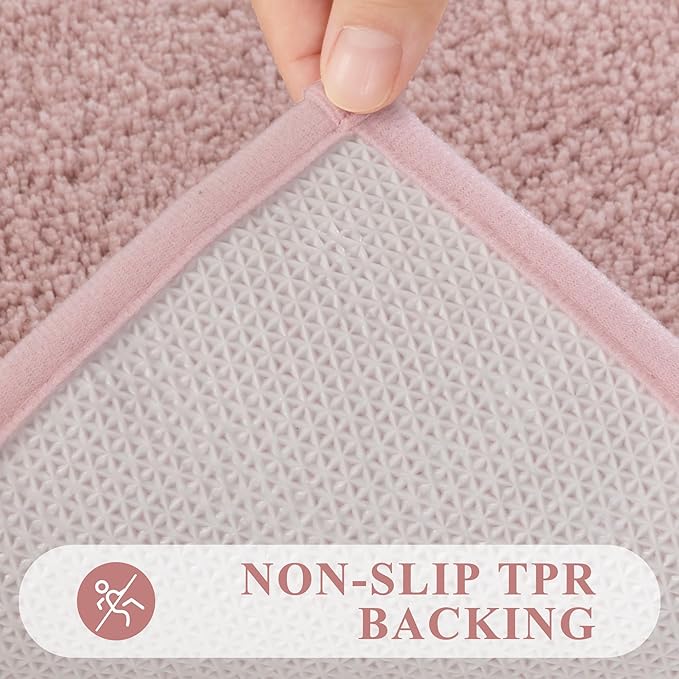 Pauwer Bathroom Rugs Sets 3 Piece Bathroom Shower Rugs with U-Shaped Contour Toilet Mat Absorbent Microfiber Plush Bath Mats Non Slip Bath Rug Machine Washable Shaggy Bath Mat Set, Dusty Pink