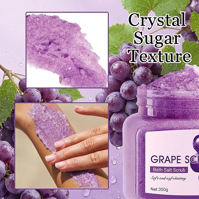 Grape Body Exfoliator, Deep Cleaning Exfoliating Body Scrub, Moisturizing Nourishing Salt Rose Body Scrub, 350 g