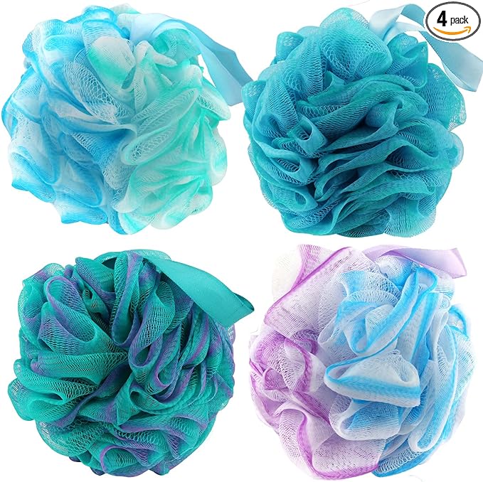 Chuya Bath Sponges Loofahs 70 Grams Large Size,4 Pack Shower Sponge Exfoliating Cleaning Bath Loofa Body Scrubber Balls for Women Men Children Washing