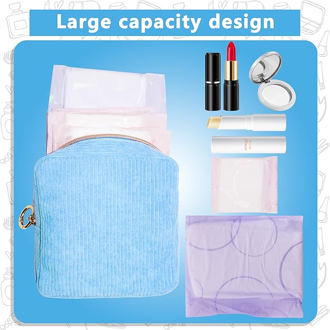 Period Bag for Girls, Corduroy Sanitary Napkin Storage Bag, Period Pouch & Tampon Holder, Feminine Care Organizer（Bule）