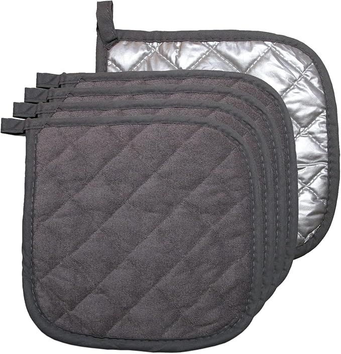 5 PCS Pot Holders for Kitchen, Cotton Potholers with Great Heat Resistance, Hot Pads, Trivets for Cooking and Baking Grey