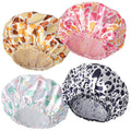 Shower Caps for Women, 4 PCS Elastic and Reusable Bath Caps, Double Layers Shower Cap Reusable Waterproof, Bathing Shower Caps, Environmental Bath Hair Protection Cap - Stone