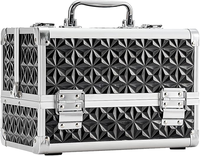 Leeora&Leekoo Makeup Train Case with Lighted Mirror,Portable Makeup Box Organizer (Black)