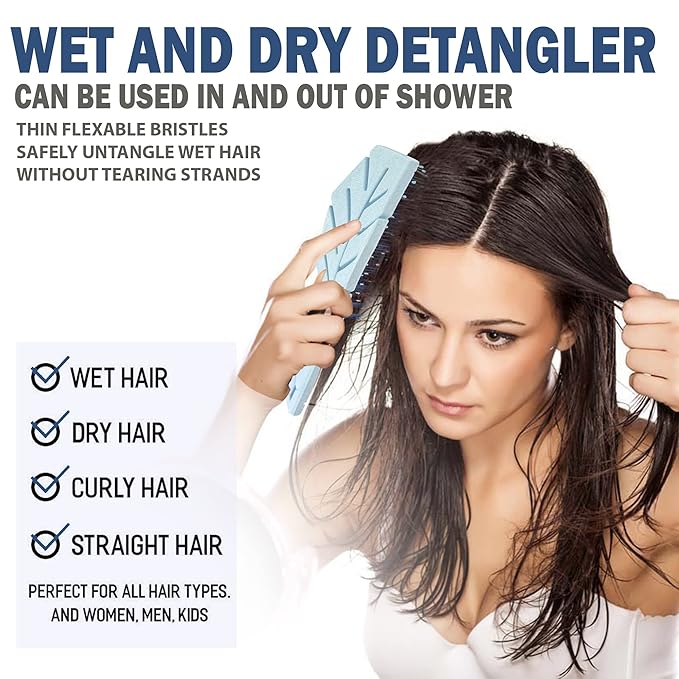 Fiora Naturals Hair Detangling Brush for Women - Detangler Hair Brush w/Flexible Soft Bristles- Gently Glides Through Tangles - Curly, Fine, Dry and Shower Wet HairBrush, cepillo para cabello - Blue