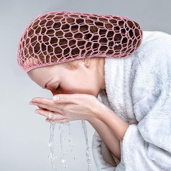 Waydress 2 Pieces Mesh Hair Net Rayon Knit Snood Women Crocheted Sleep Cap (Purple and Pink)
