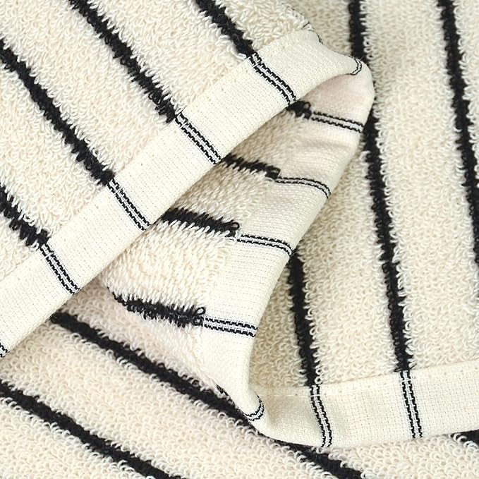 Jacquotha Striped Cotton Washcloths 12 Pack, 13” x 13” - Soft Wash Cloths for Bathroom, Kitchen, Gym, Face, Black and Cream