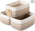 Small Storage Baskets for Organizing | Closet Organizer Bins | Shelf Toy Basket | Woven Rope Baskets | Cube Decorative Box | Shallow Basket | 13x8.5x5.1” | 3 Packs Gradient Brown
