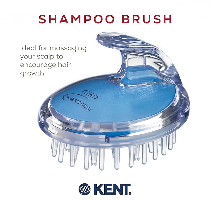 KENT SH1 BLU Scalp Scrubber Hair Brush & Scalp Exfoliator with 42 Soft Rubber Bristles for Distributing Shampoo and Conditioner, Shower Scalp Massage Tool