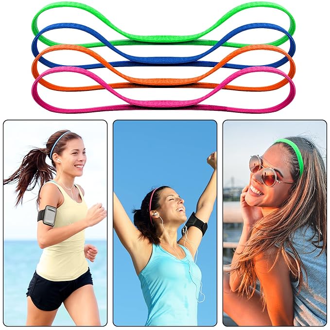 Duufin 20 Pieces Elastic Sport Headbands Non Slip Grip Elastic Headband Thin Colorful Workout Headbands for Women Men and Girls, 20 Colors
