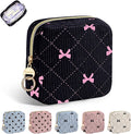 Period Bag for Teen Girls, Corduroy Sanitary Napkin Storage Bag, Cute Menstrual Pad Bag Tampon Holder for Purse (Black-Bow Tie)