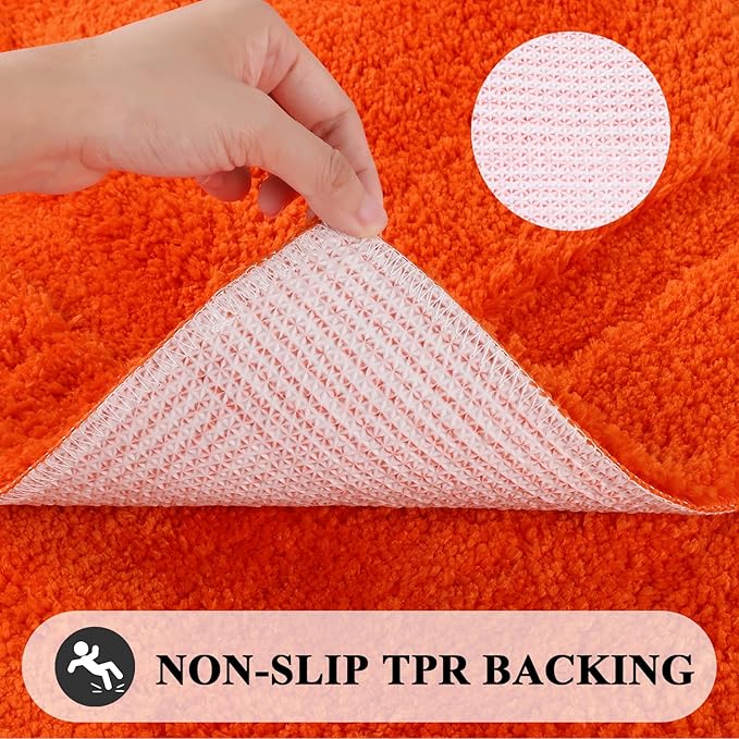 SHACOS Orange Fall Bathroom Rugs Sets 2 Piece 20x32 + 16x24 inch, Non Slip Bath Mat Microfiber Washable Bath Rugs, Soft Fluffy Water Absorbent Carpet for Bathroom Floor Shower Bathtub