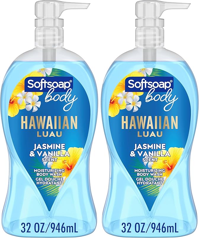 Softsoap Moisturizing Body Wash, Hawaiian Luau, Jasmine and Vanilla Scent, 32 oz Pump Bottle (Pack of 2)