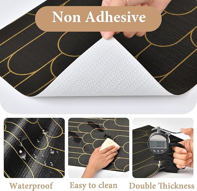 Shelf Liners for Kitchen Cabinets Drawer Liner 17.5in x 30FT Non Adhesive Black Gold Line Thickened Refrigerator Shelf Liner Paper Strong Easy to Clean for Tool Box with Knife and Tape Measure