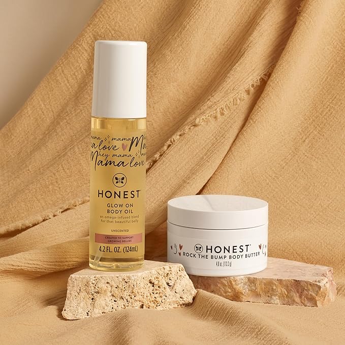 The Honest Company Mama Body and Belly Bump Love Bundle, Moisturizing Plant Based Oil and Stretch Mark Butter Cream