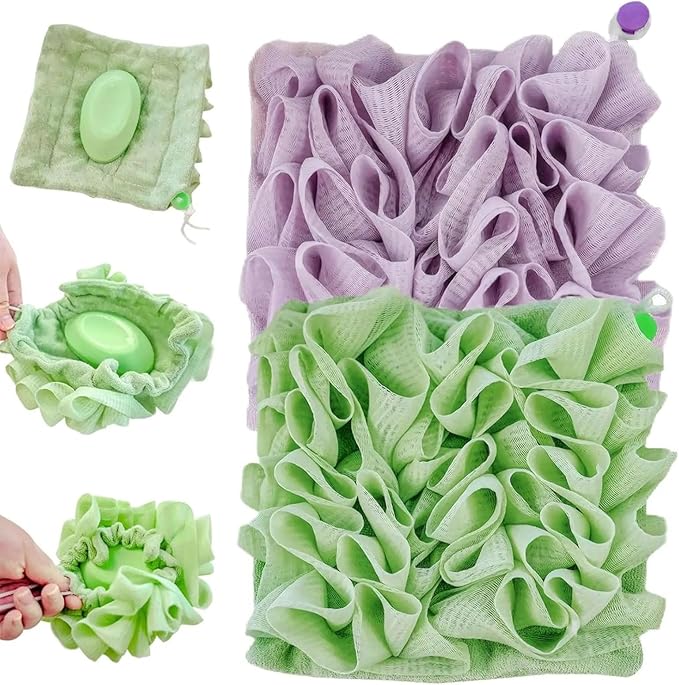 Bath Pouf Soap Holder Sponge Loofah Sponge for Smooth Skin Gentle Lathering Cleansing Shower Pouf with Soap Slot