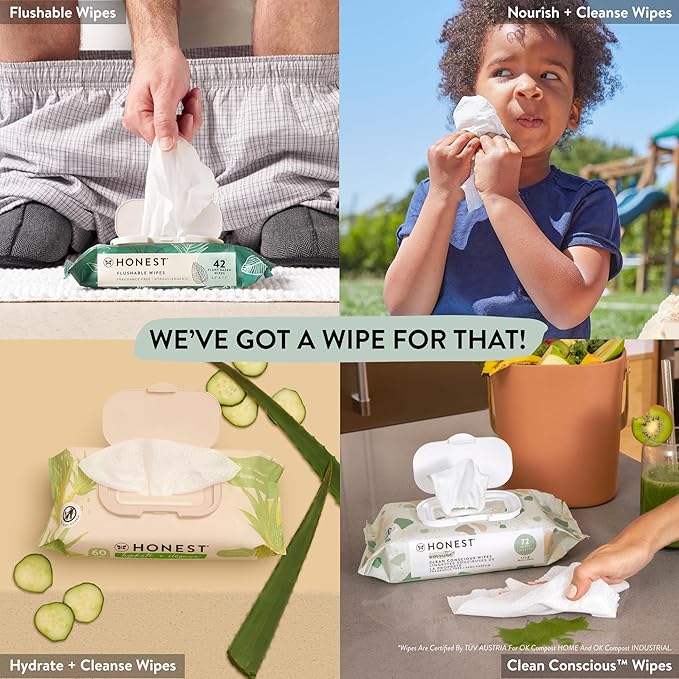 The Honest Company Calm and Cleanse Naturally Scented Wipes, Cleansing Multi-Tasking 99% Water Plant Based Hypoallergenic, Lavender, 60 Count